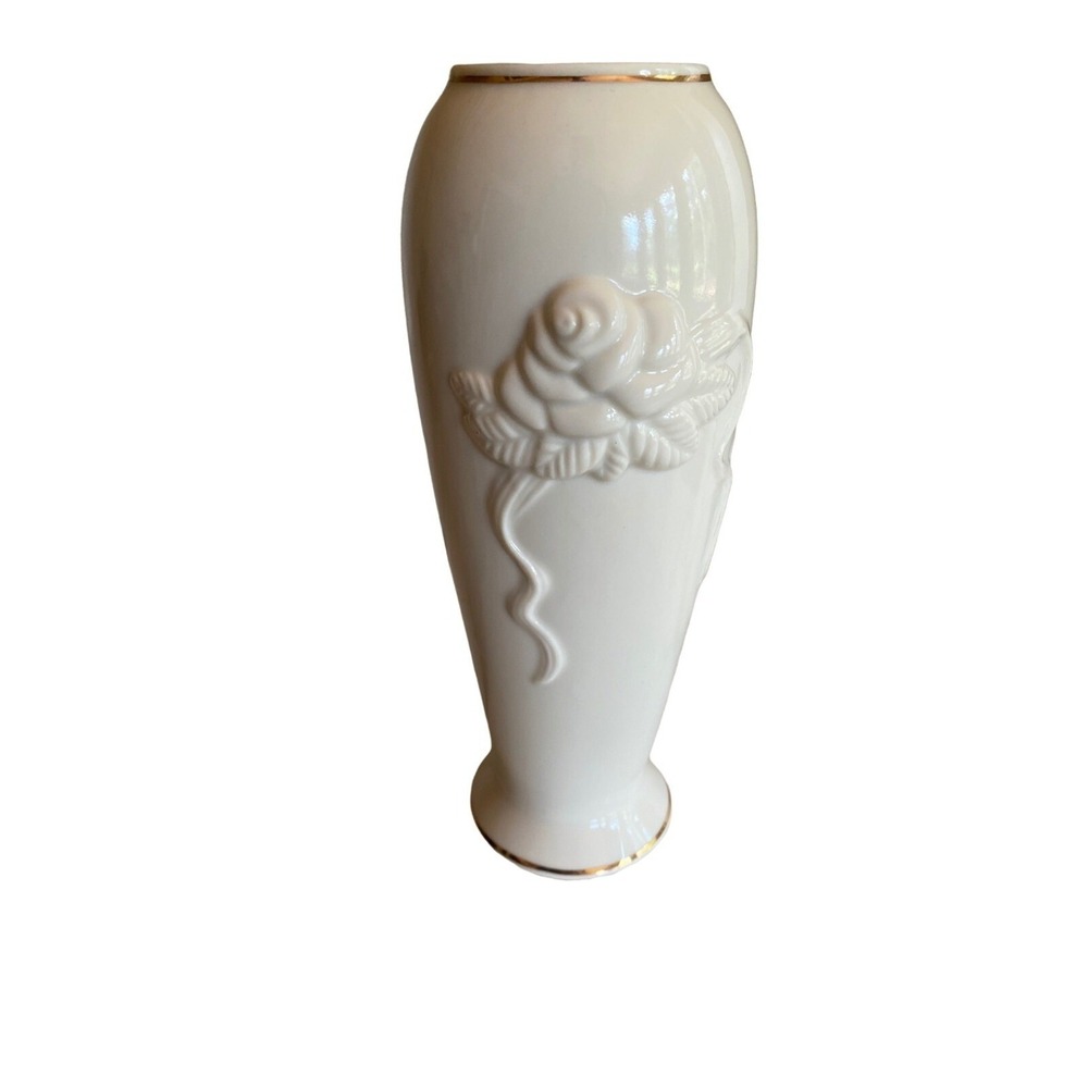 Lenox Eternal Ivory Cream Gold Rose Sculptural Bud Vase Embossed
